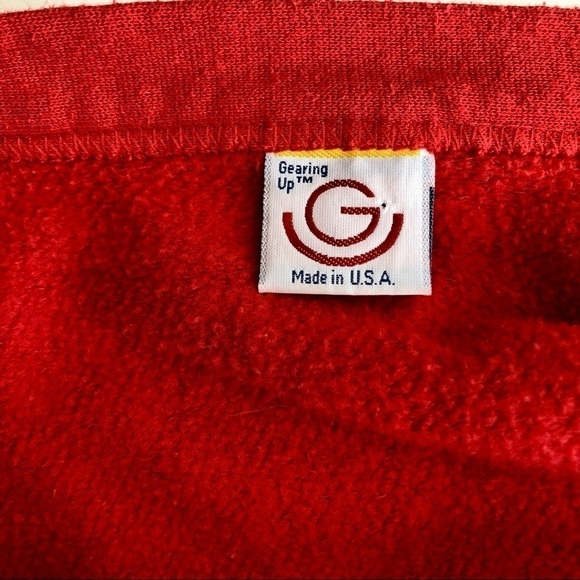 Vintage Gearing Up single stitch varsity cardigan sweatshirt red white S - Picture 6 of 9